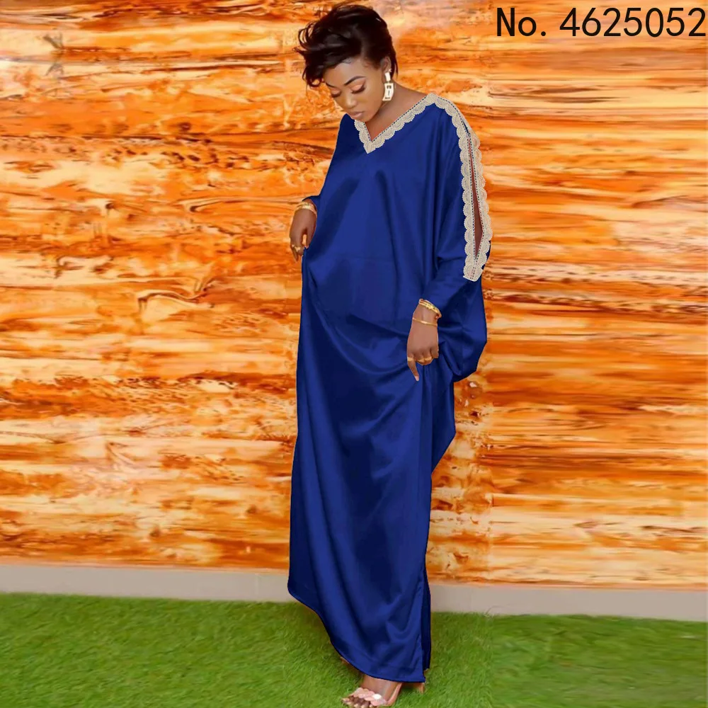 

African Dresses for Women Plus Size Robe Africaine Abaya Kaftan Maxi Dress Muslim Solid V Neck Bat Sleeve Party Vestidos 2022