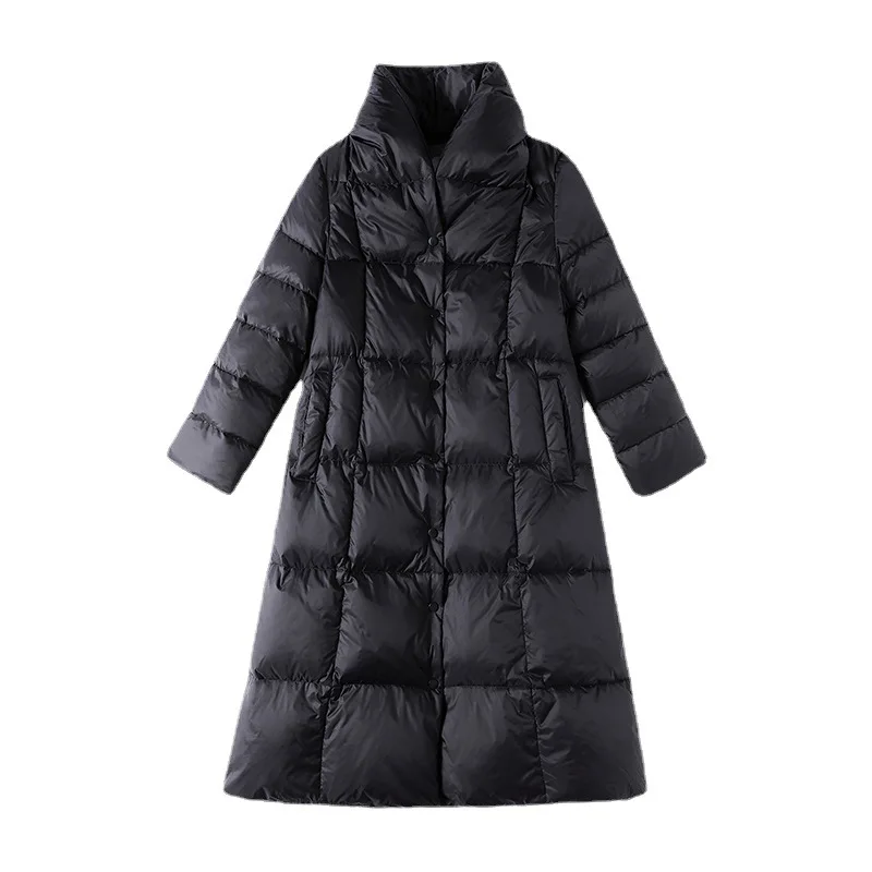 2022 Winter Thicked Fashion High Collar Long Black 90 White Duck Down Coats Women Washing-Free Warmer Jackets
