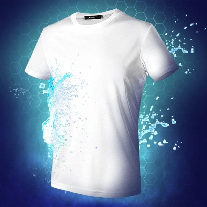 

B148401 Creative Hydrophobic Anti-Dirty Waterproof Solid Color Men T Shirt Soft Short Sleeve Quick Dry Top Breathable Wear