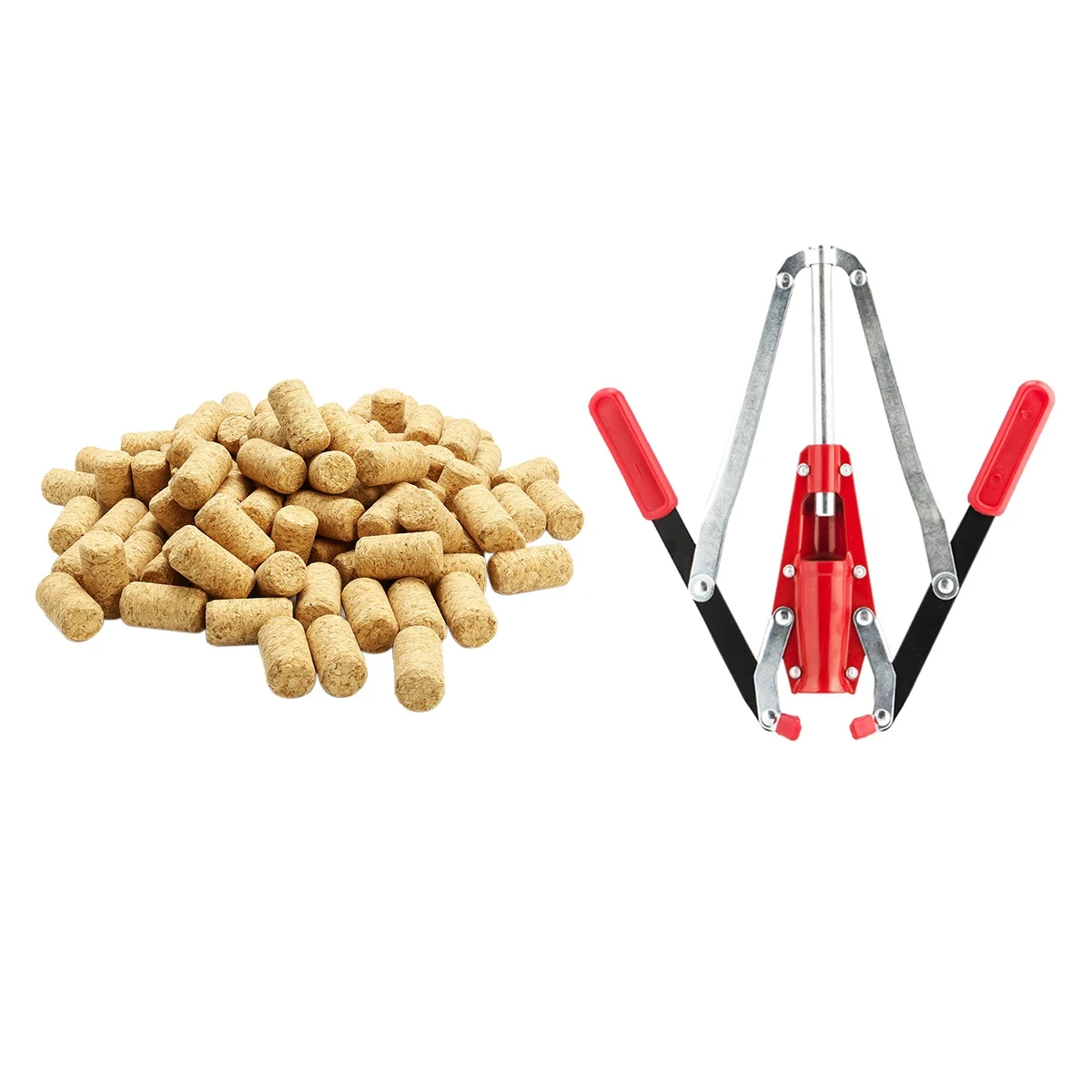 

1pcs Double Lever Hand Corker Wine Bottle Corker with 2 Handled Corking & 100Pcs Straight Wood Corks Wine Stopper Wood Bottle