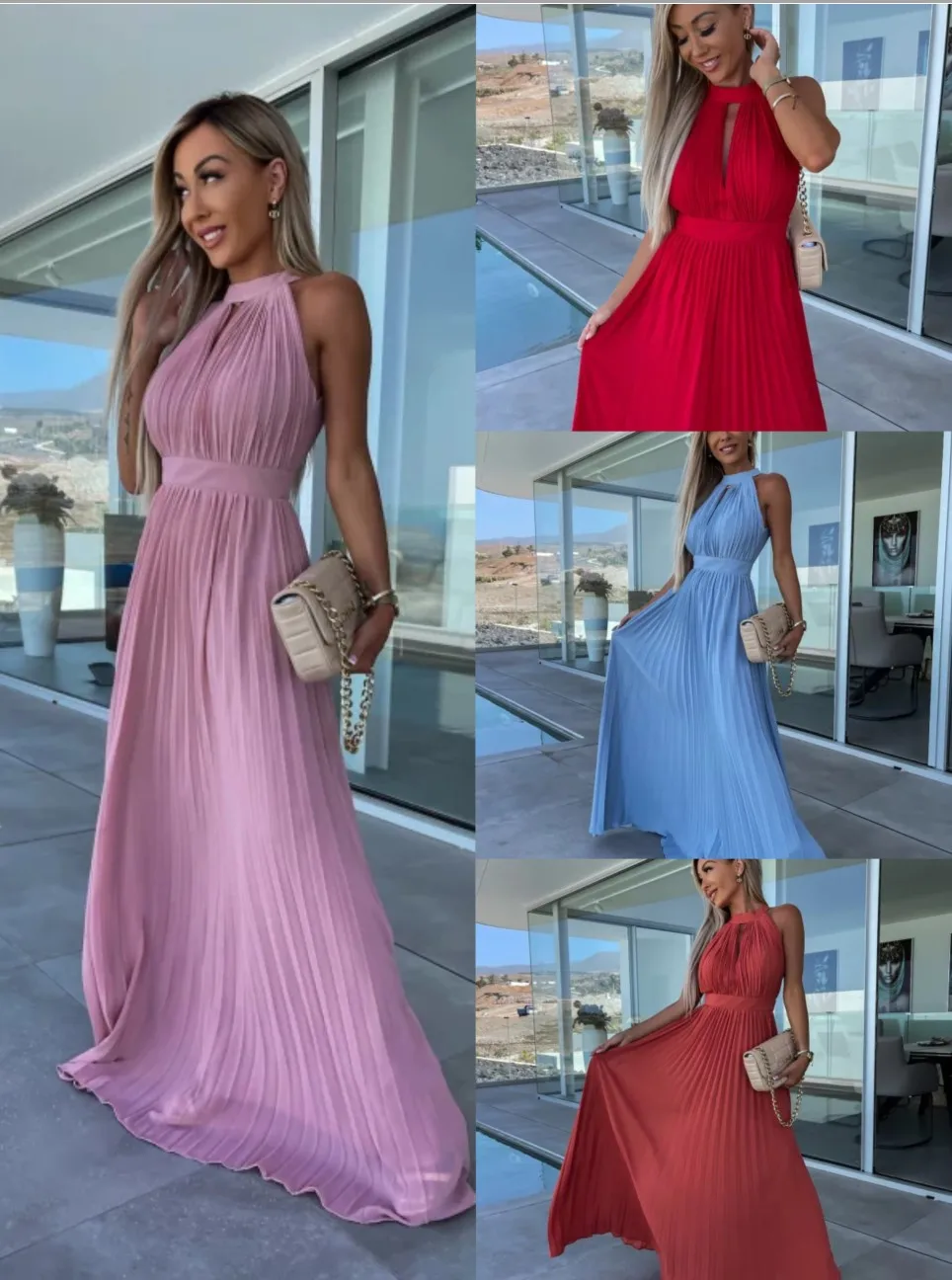 

Women's Summer 2023 New Arrival Halter Pleated Swing Dress