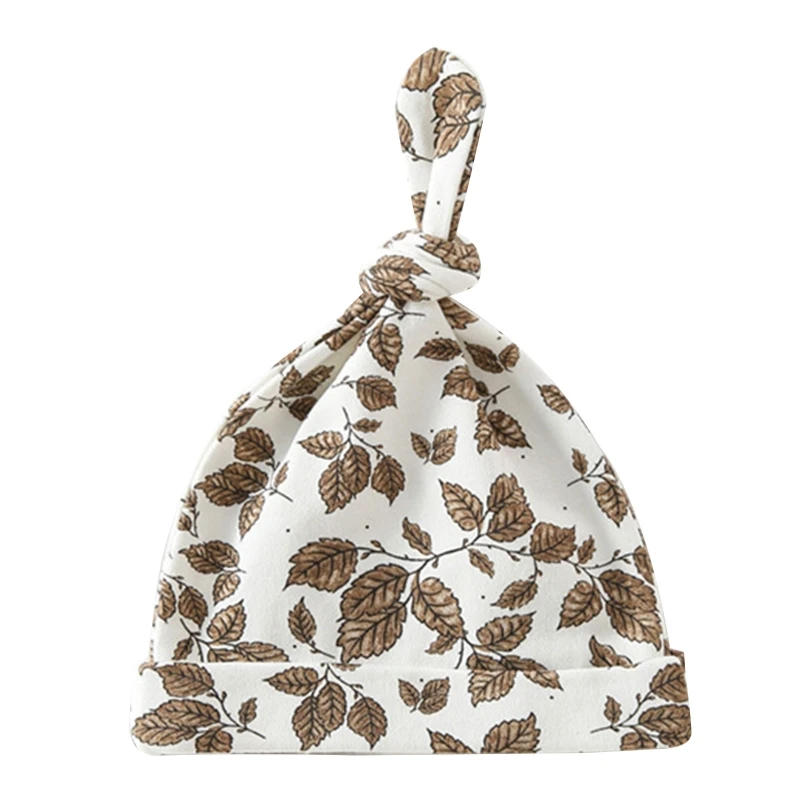 

Baby Soft Cotton Hat Newborn Cute Tail Knotted Beanie Flower Printed Bonnet