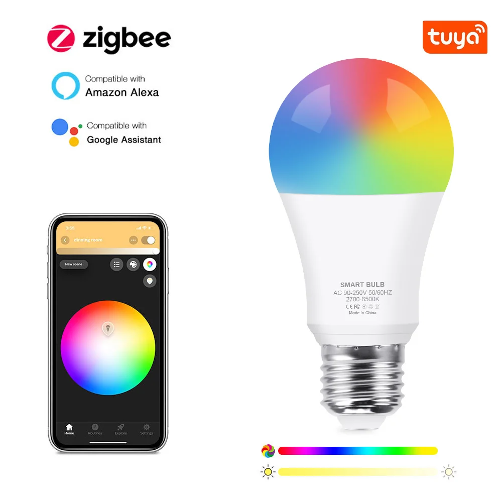 Светодиодная смарт-лампа Zigbee E27 RGBW с цоколем RGB, 220 В