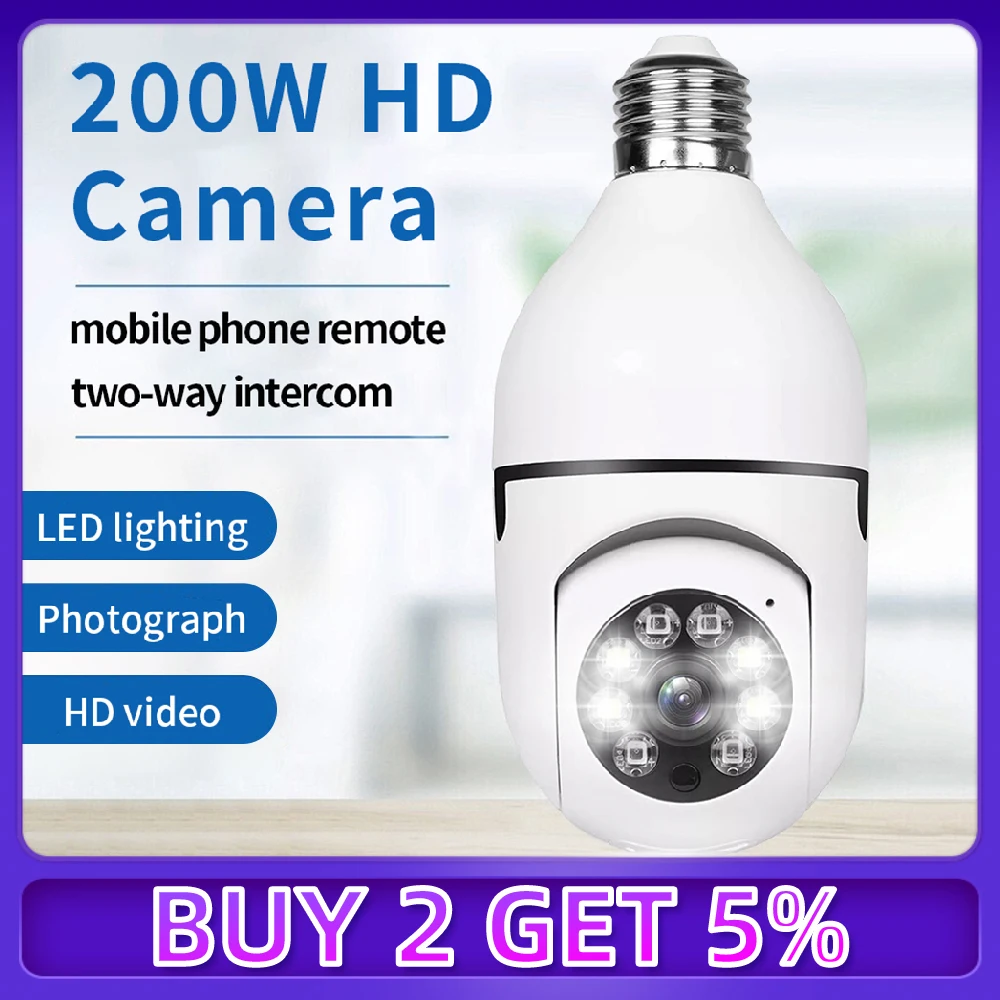 

2MP Bulb Surveillance Camera Night Vision Automatic Human Tracking Video Security Monitor 4LED CCTV WiFi Two Way Talk IP Camera