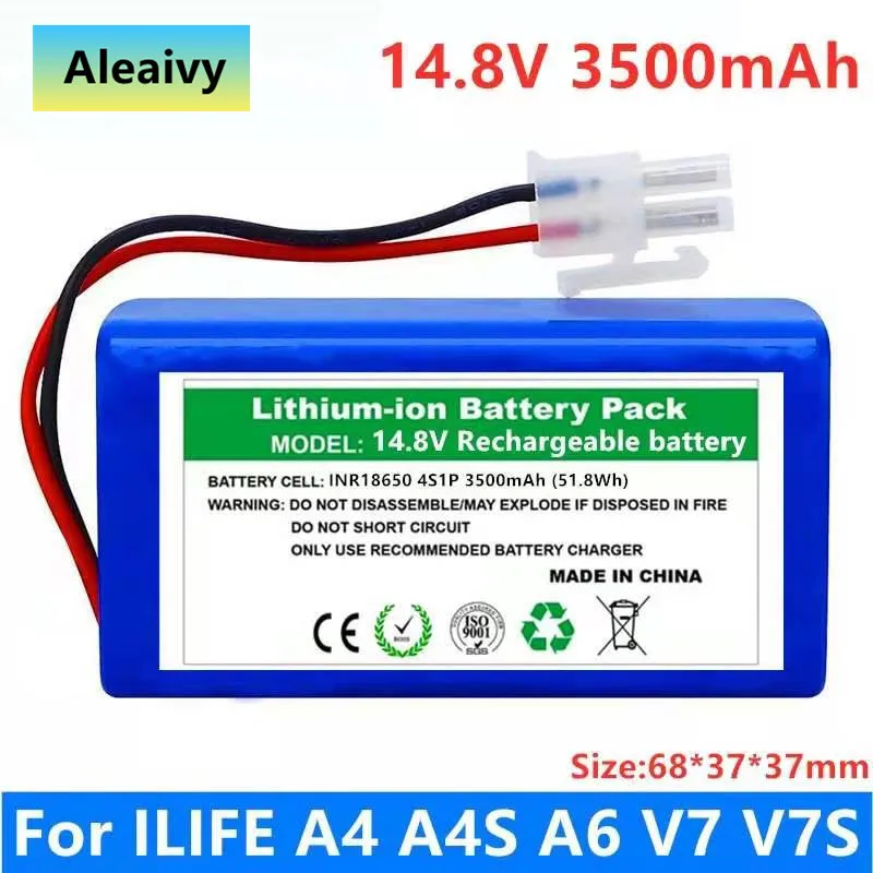 

NEW/14.8V 2500mah 3200Mah 3500mAh Lithium Battery For ILIFE A4 A4s V7 A6 V7s Plus Robot Vacuum Cleaner ILife 4S 1P Full Capacity
