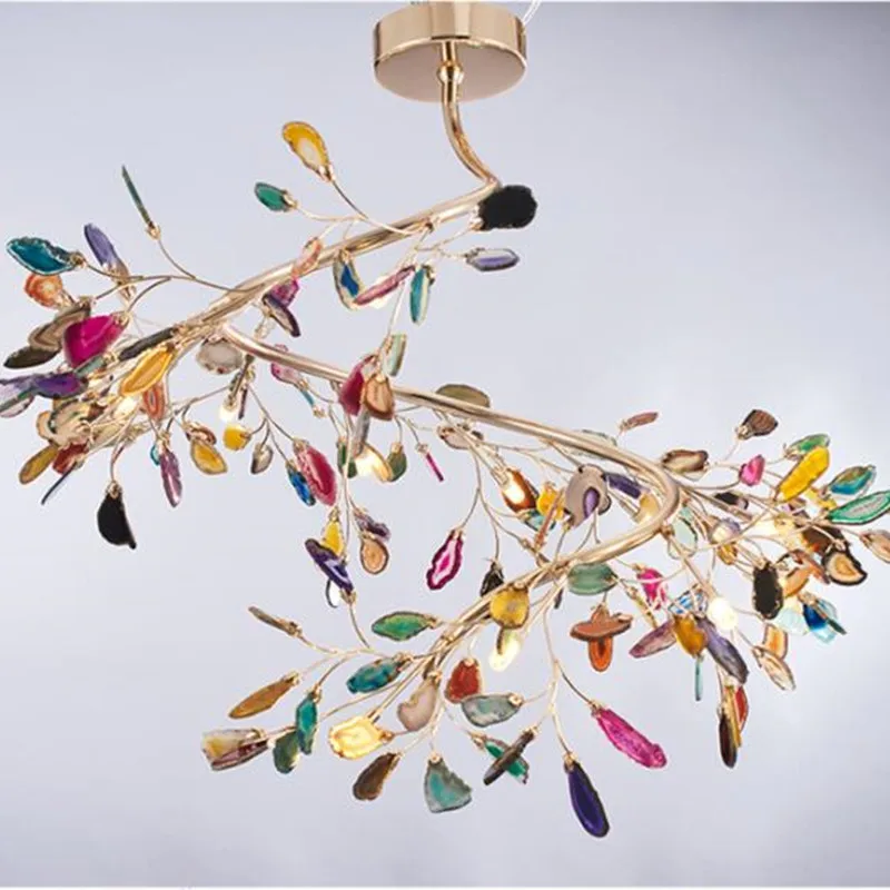 

Natural Colorful Agate LED Chandeliers Living Room Restaurant Bedroom Lighting Fixtures Home Romantic Decoration G4 110-220V