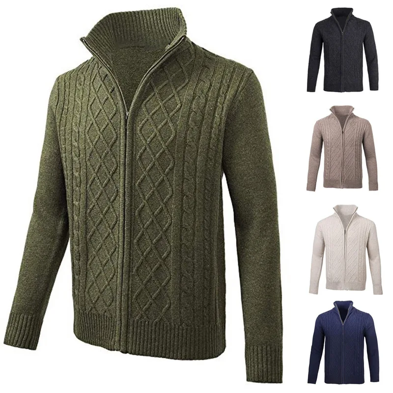 Nice Pop autumn and winter men's wear solid color fashion leisure slim fit knitted cardigan sweater