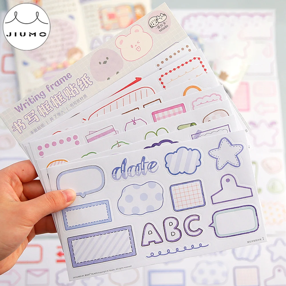 

JIUMO 7 Pcs/Set Kawaii Writing Frame Sticker Pack Simple Cute Girl Heart Hand Account Material Stickers Decorative Stickers