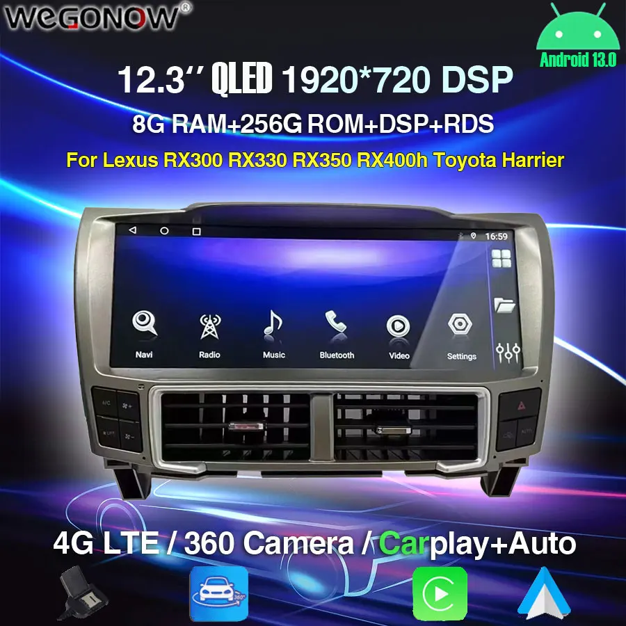 

1920*720 IPS 12.3" Carplay 8G+256G Android 13 Car DVD Player GPS Stereo Radio For Lexus RX300 RX330 RX350 RX400h Toyota Harrier