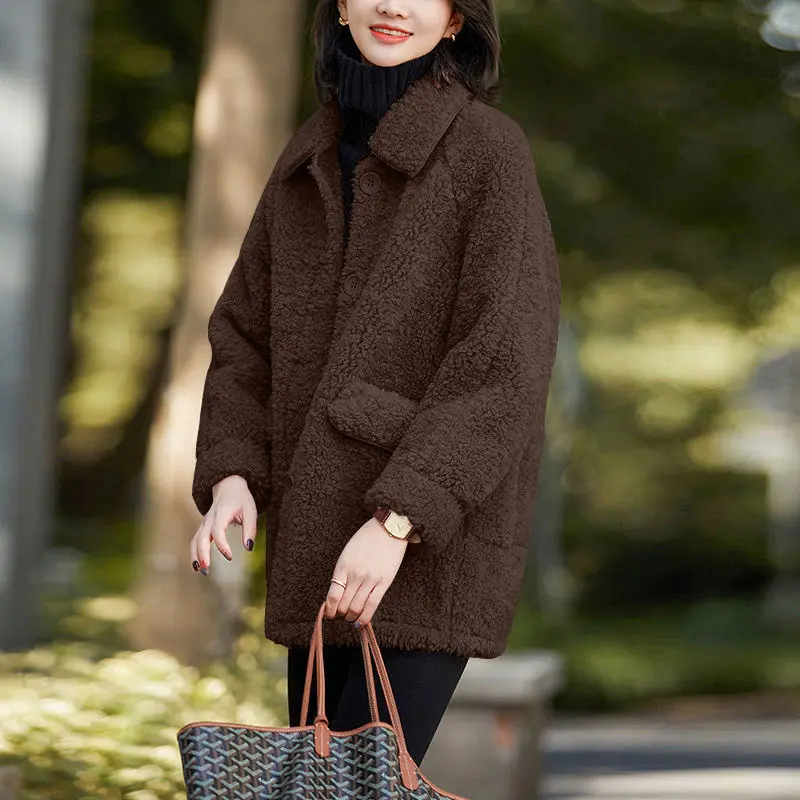 Winter New 2022 Women's Imitate lambswool Jacket Female Coat Mid Long Velvet Thicken High Quality Warm Women Outwear Tops R1467