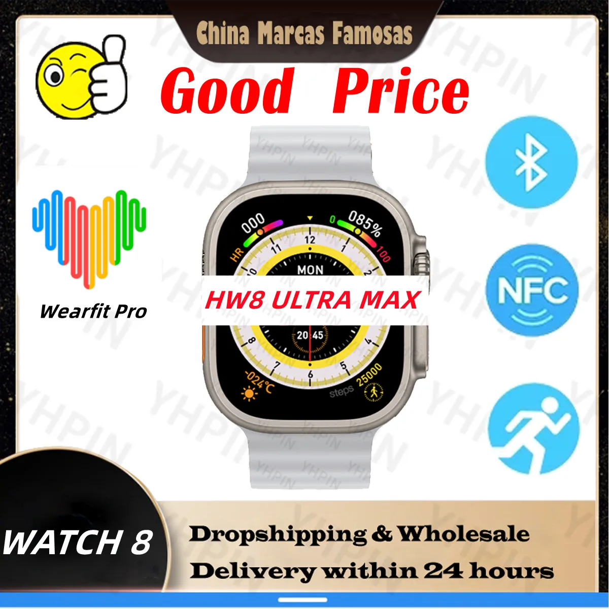 

Смарт-часы HW8 Ultra Max, 49 мм, Смарт-часы серии 8 с ремешком и блокировкой температуры тела, для мужчин и женщин, с NFC, Bluetooth, с функцией вызова и глюкозы в крови