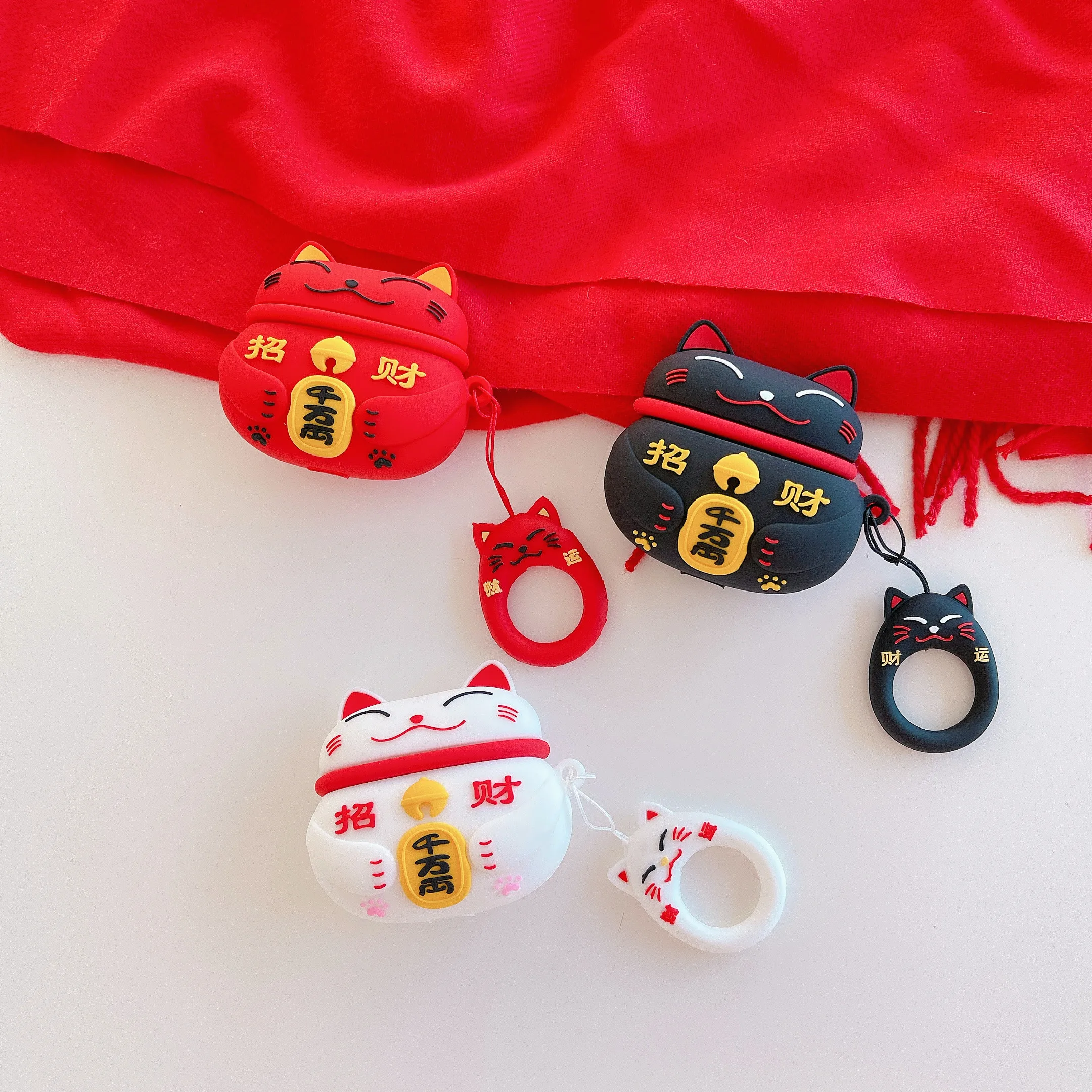 

New Cute Cartoon Lucky Cat Silicone Ring Case For Apple Airpods 3 Pro Wireless Bluetooth Protective Case For Airpod 2 1 Case