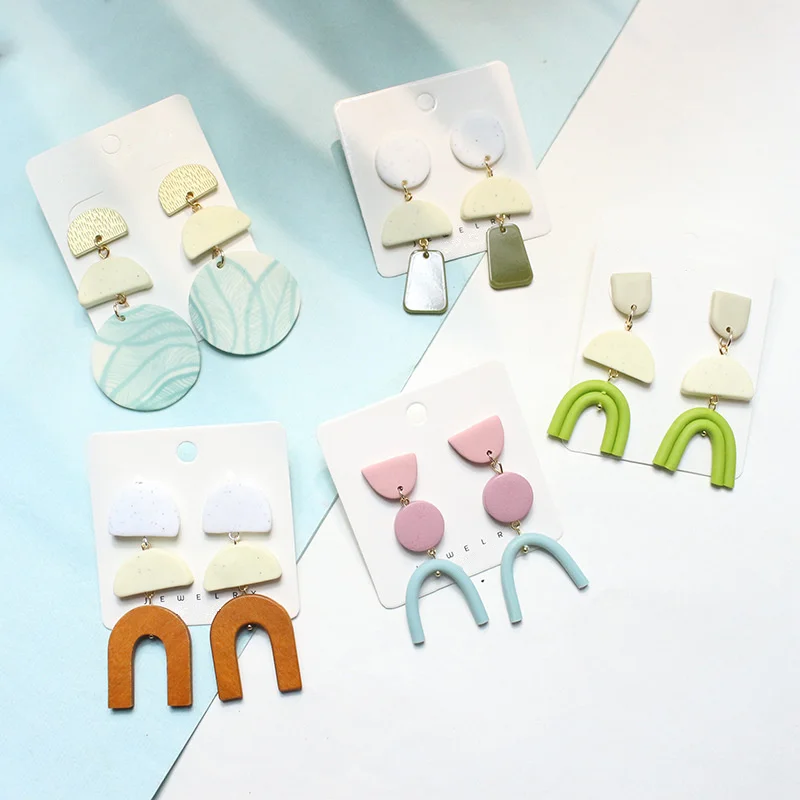 

2022 New Green Blue Geometric Round Soft Clay Long Drop Dangle Earrings for Women Girls U-shapes Earrings Accessories Gifts
