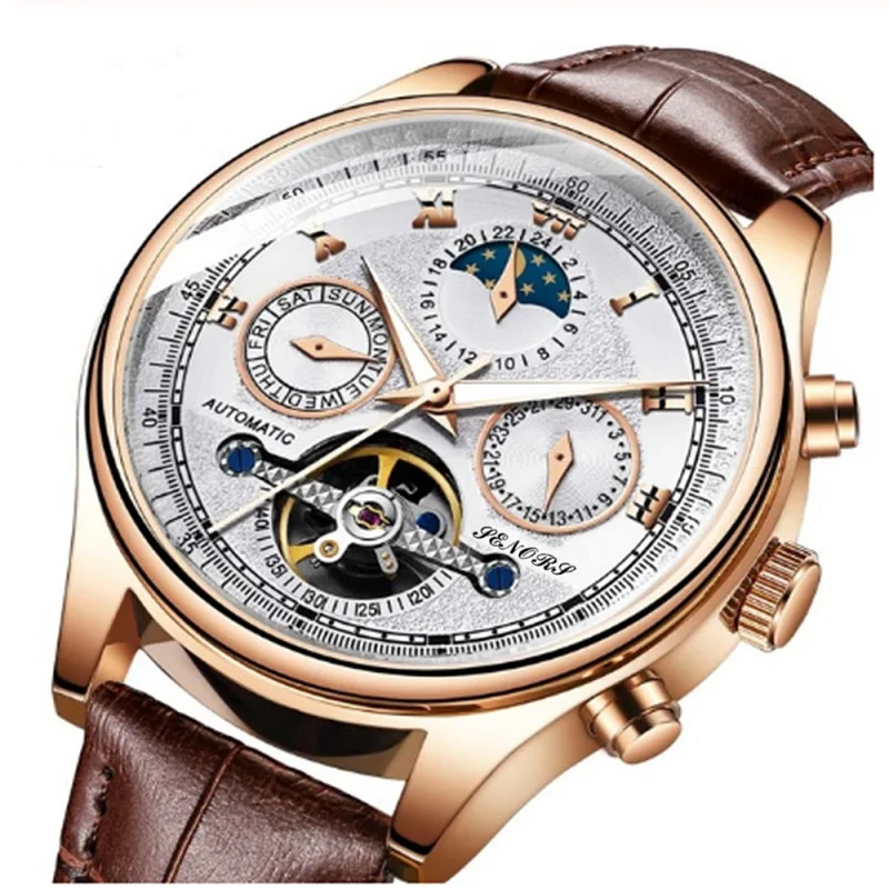 

SENORS SN171 Skeleton Tourbillon Watches Men Moon Phase Automatic Watch Mechanical Wrist Watch Men Reloj Hombre Waterproof Clock