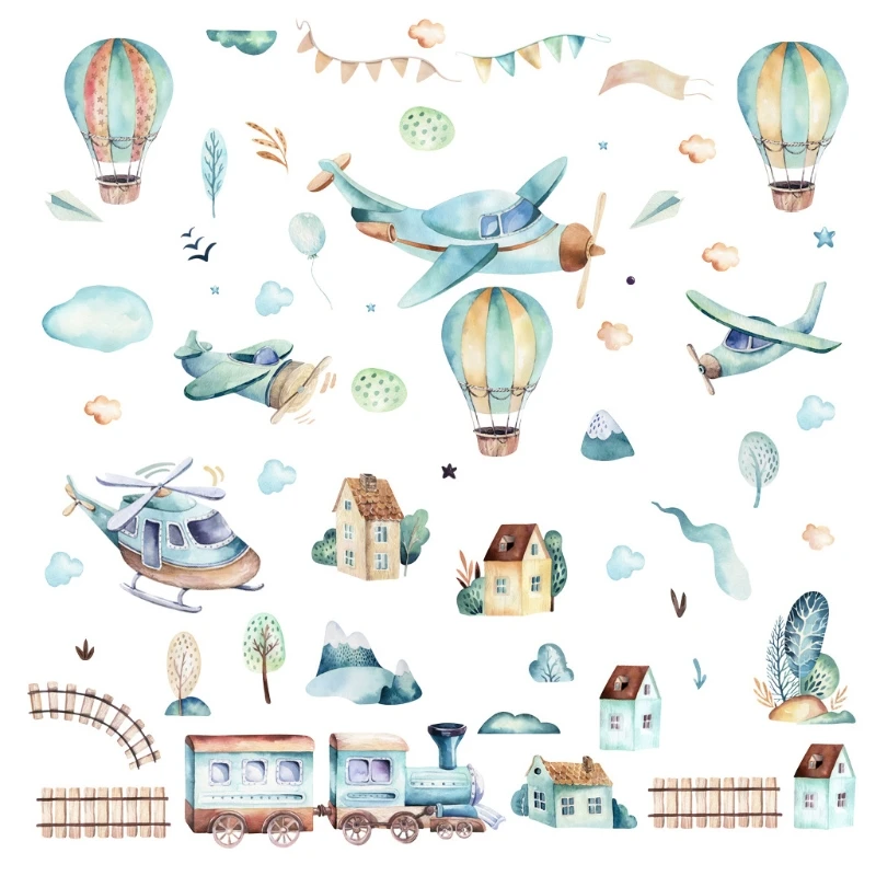 

Creative Cartoon Wall Stickers Hot-air Balloon Train Wall Decals Waterproof