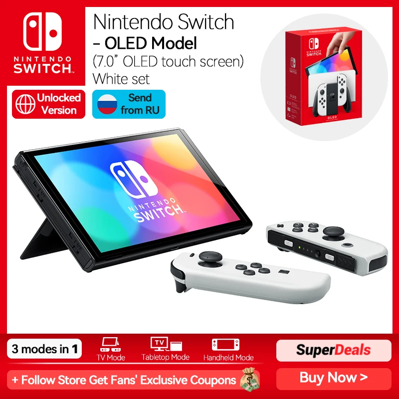 Nintendo Switch OLED Белый набор Синий и красный 7-дюймовый OLED-экран 64 ГБ встроенной памяти