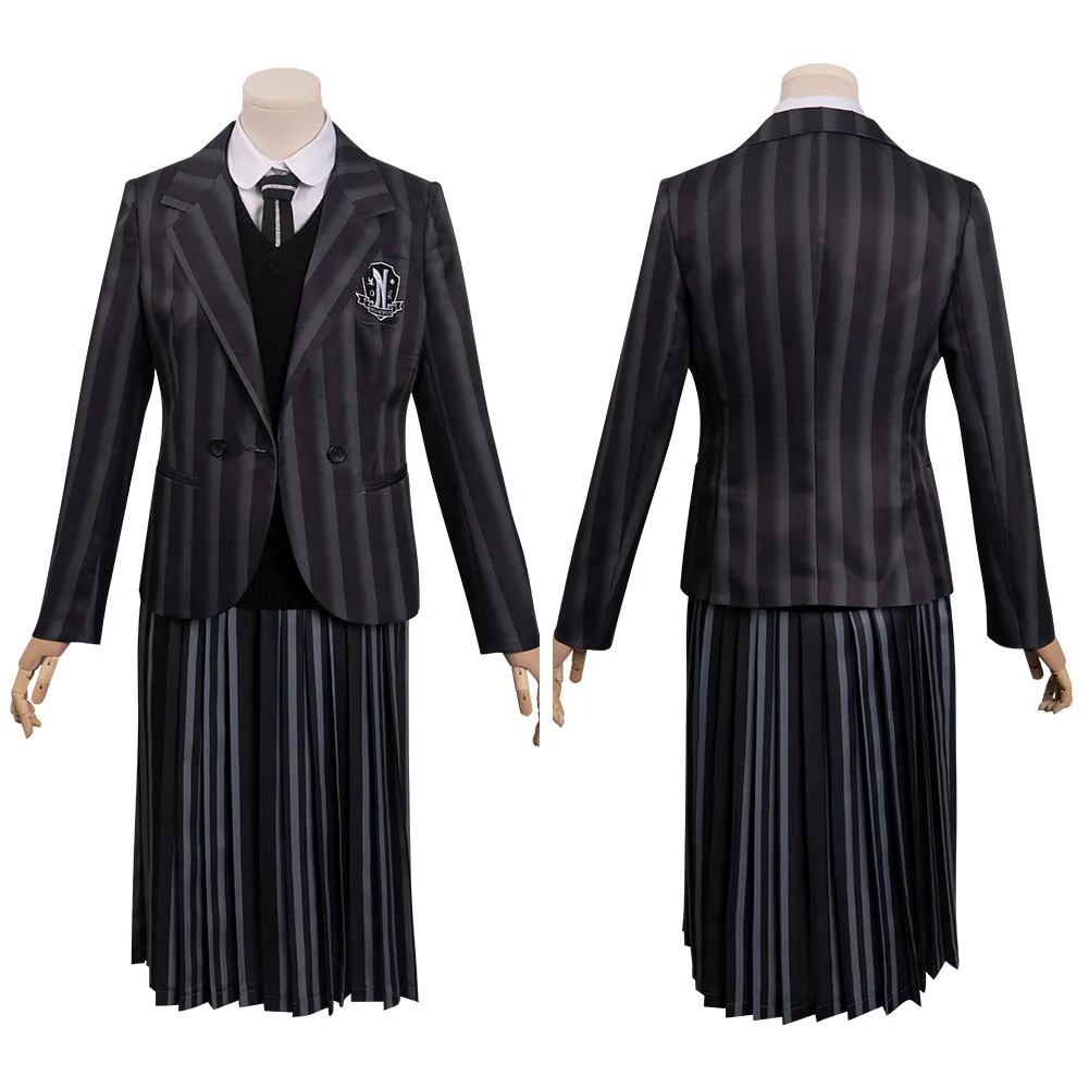 

Adult Kids Children Addams Wednesday Cosplay Costume School Uniform Outfits Halloween Carnival Party Suit For Women Girl Xmas