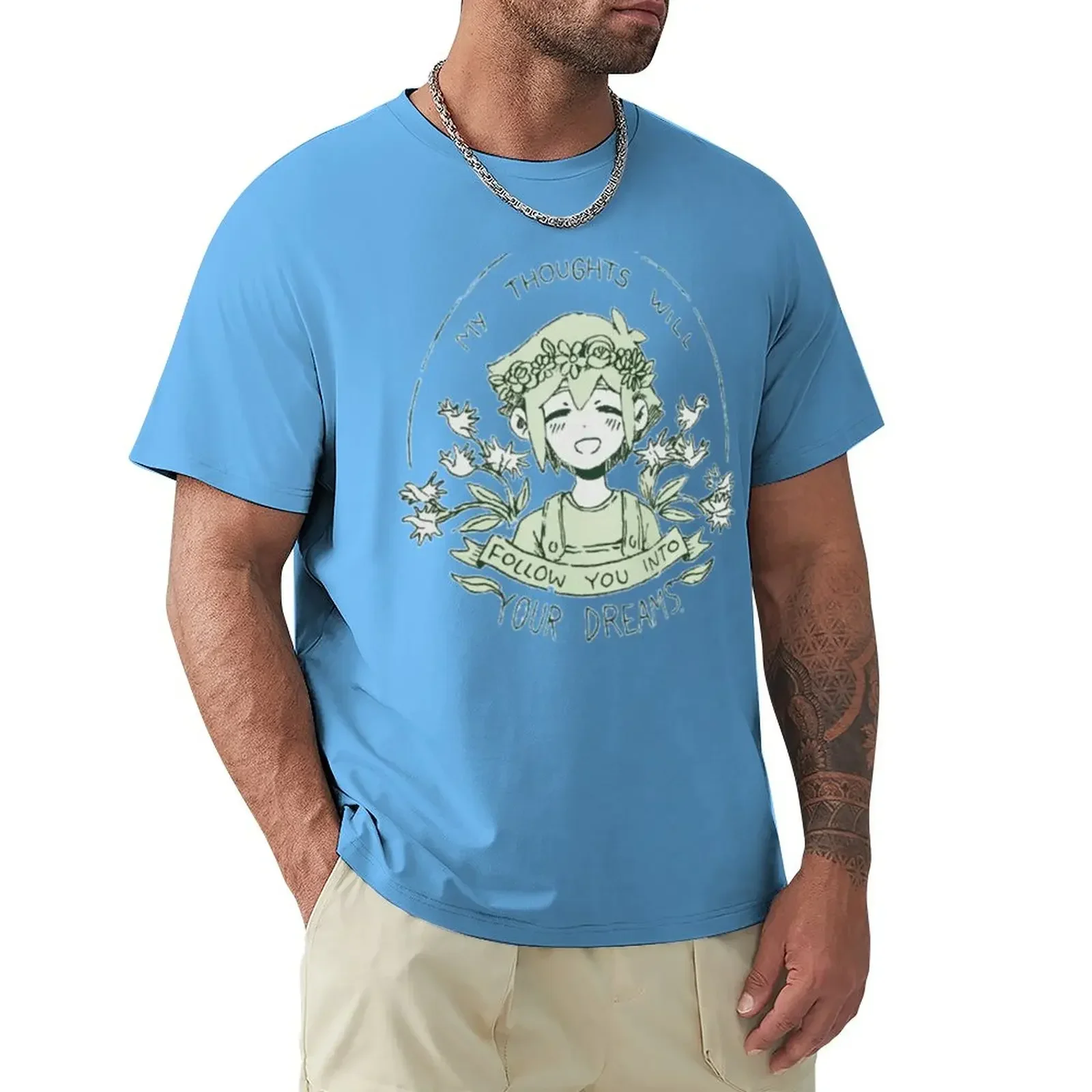 Летняя футболка omori с надписью my имеющиеся мысли