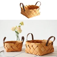 wood chip woven basket wooden woven storage basket with handle picnic basket with double handles for party favors candy gift