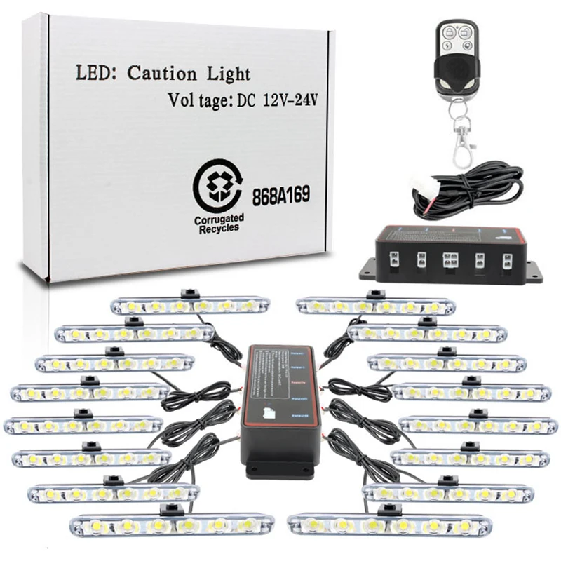 

1 Set 16*6 LED 12V Wireless Remote Control Strobe Light Led Car Flashing Light Front Grille Red And Blue Police Light