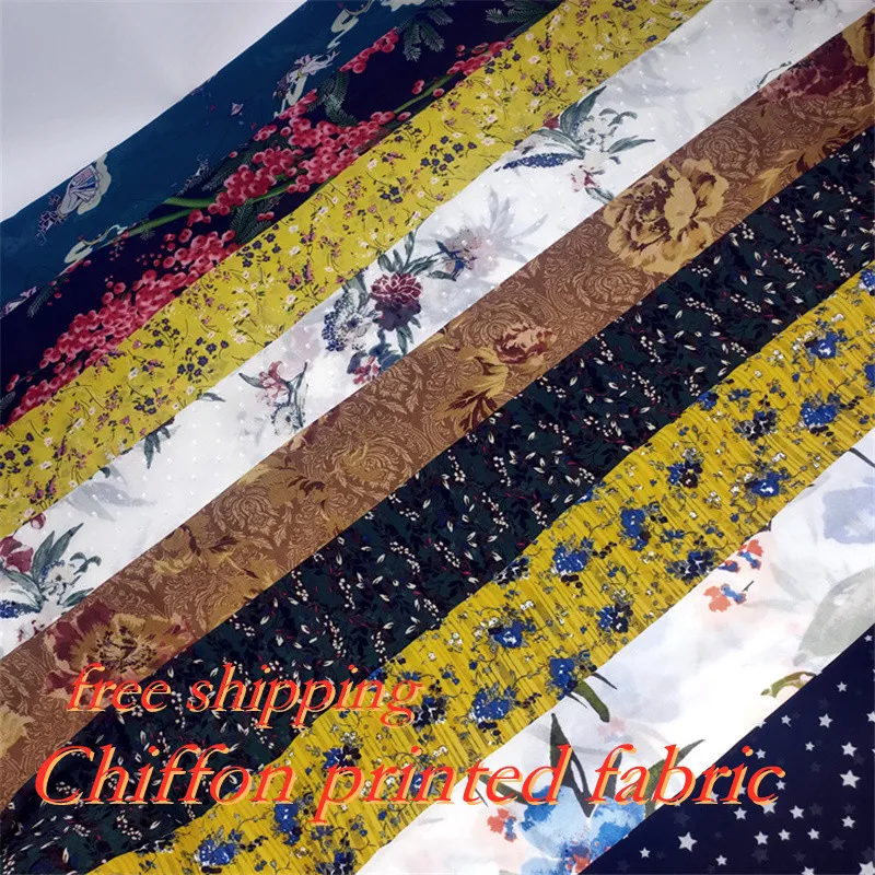 

1m Free Shipping Slightly Transparent Chiffon Printed Fabric Premium Shirt Dress Needlework Sewing Tulle Fabric Telas Por Metro