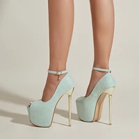 17cm sexy high heels pumps blue women shoes gold open toe platforms stiletto heels summer night stripper shoes talons hauts