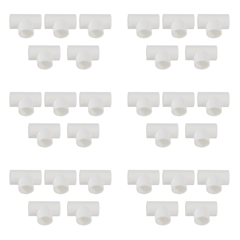 

20Mm PVC Tee 3 Way Water Pipe Tube Adapter Connectors White 30 Pcs