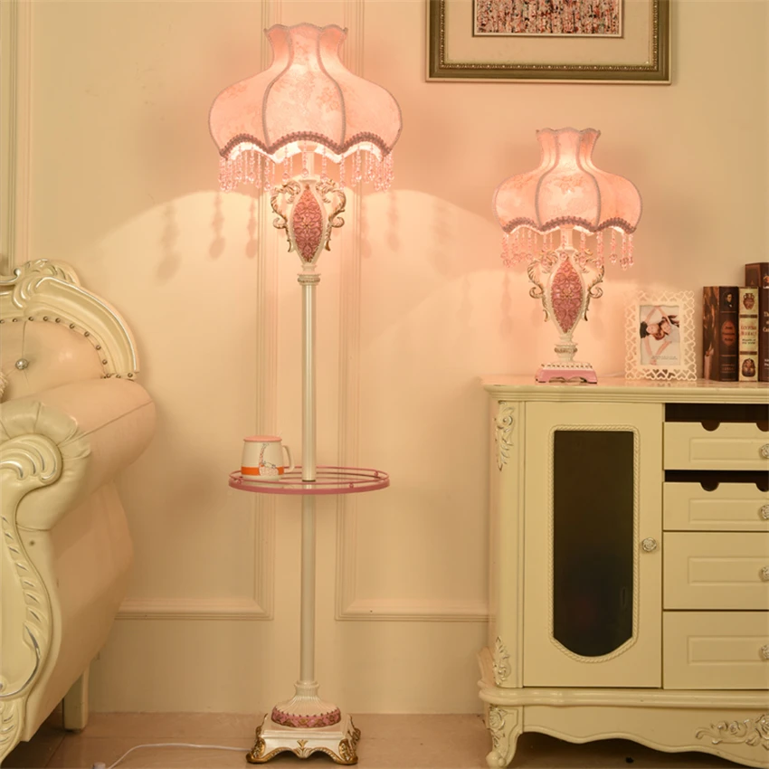 

European pink bud fabric lampshade floor lamps living room standing coffee table floor lamps switch foot pedal lamp fixtures