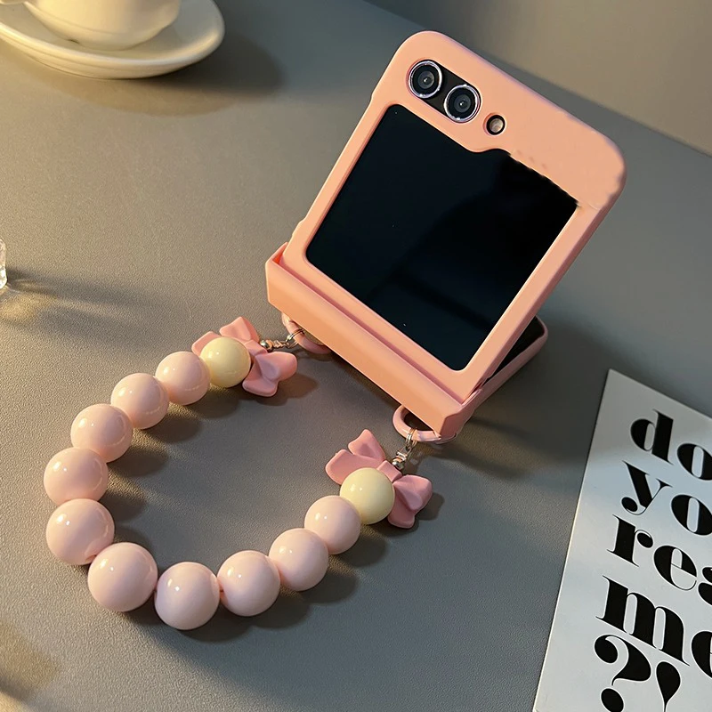 Для Motorola Moto Razr 40 50 Raz Ultra Plus 2023 2024 роскошный розовый браслет с бусинами и цепочкой