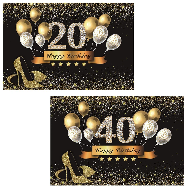 

Girl Ladies Happy Birthday Background Black Gold High Heels Celebration Diamond Word 16th30th Anniversary Party Decoration Banne