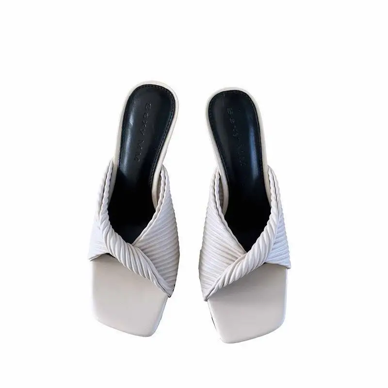 Мюли женские на квадратном каблуке мягкие туфли-шлепанцы квадратный носок