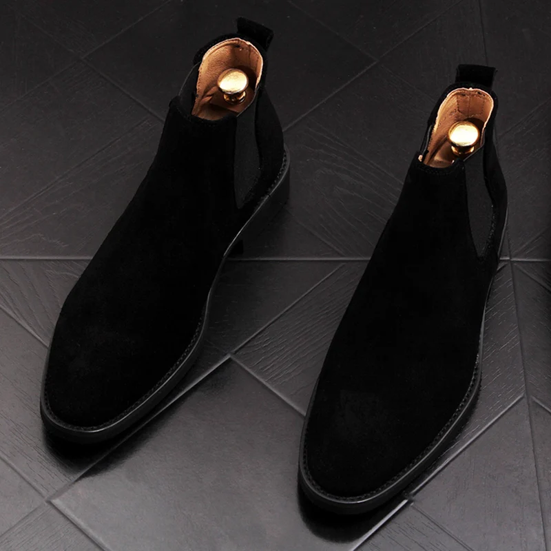 

Мужские замшевые ботинки из коровьей кожи, черные или коричневые ковбойские ботинки челси на плоской подошве, красивые ботильоны, мужская обувь, ботинки