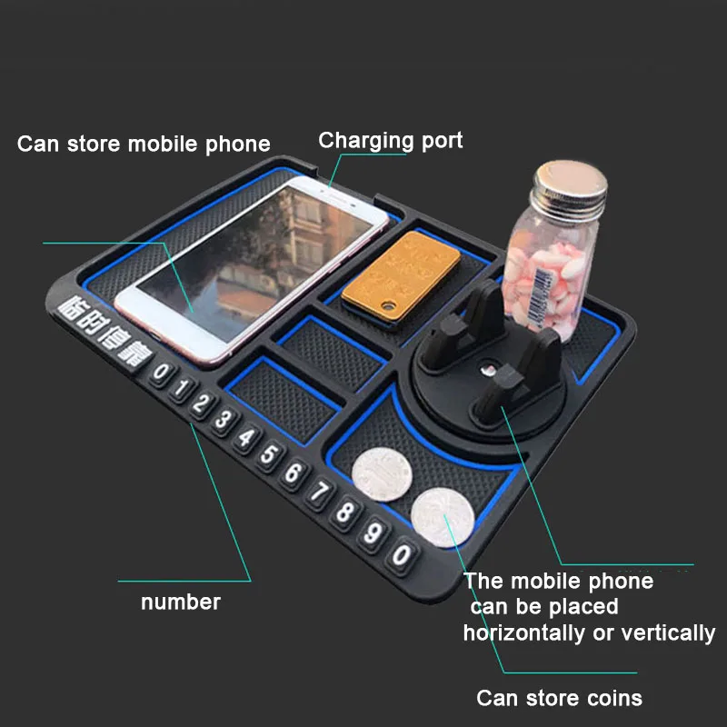 

Non-Slip Phone Pad for Car Flexible Dash Board Mat with Phone Holder & Parking Contact Number Multi-Cells Storage Mat New Hot