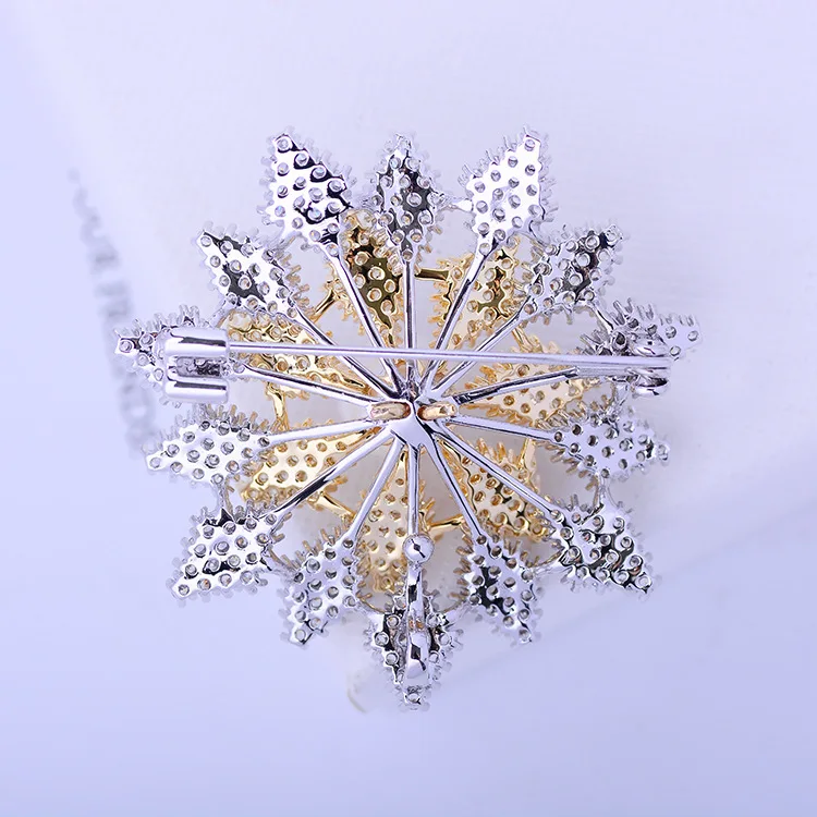 Korean Version Two-color Gold Clothing Accessories Inlaid Zircon Sun Flower Brooch Imitation Pearl Brooch Pin Wholesale
