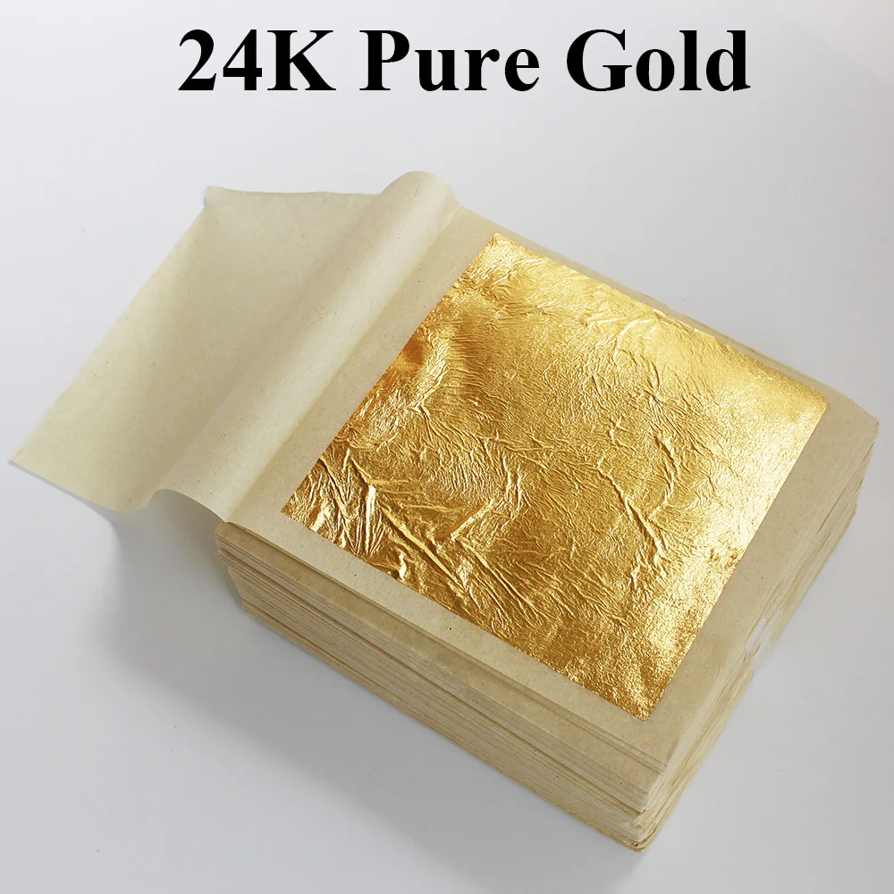 100PCS 24K Gold Leaf Edible Gold Foil Sheets for Food Cake Decoration Arts Crafts Paper Home Real Gold Foil Gilding