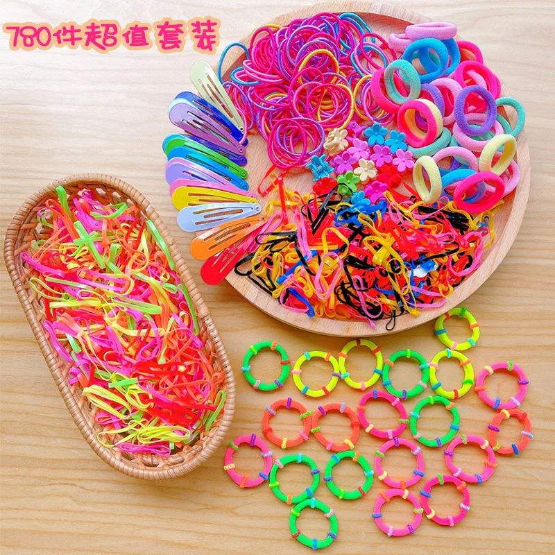 

780pcs Kids Colorful Nylon Elastic Hair Band Girls Rubber Band Kids Ponytail Headband Hair Accessories Children Tie Gum