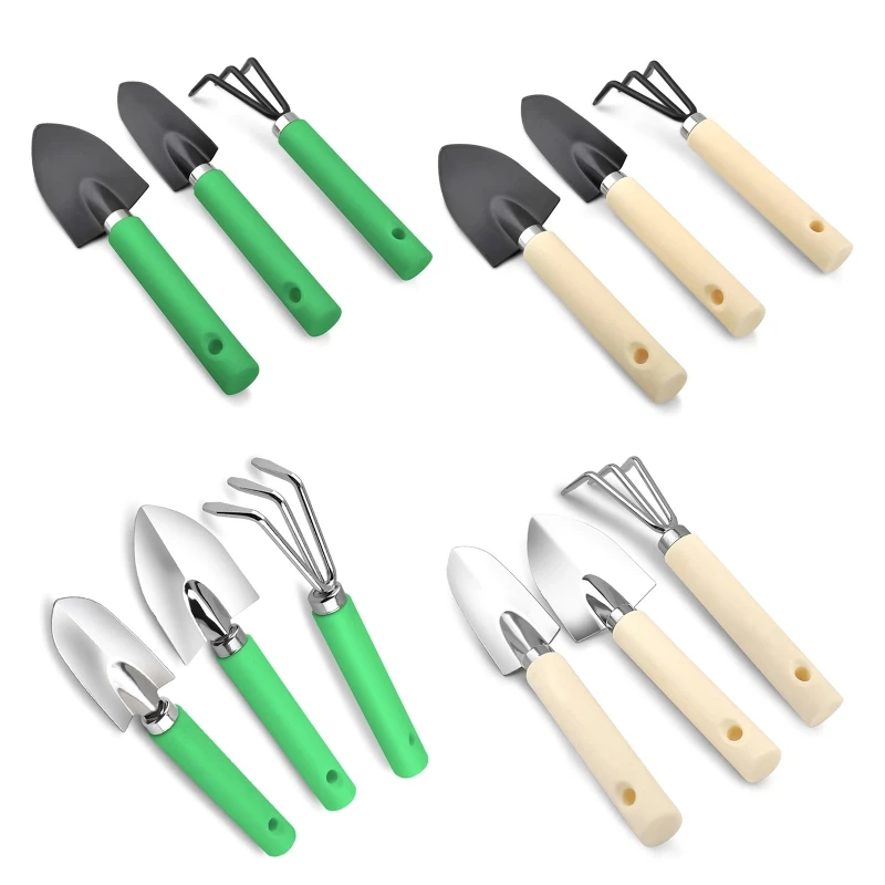 

3-Piece Mini Garden Plant Tools Sets, Small Shovel Rake Spade Wood Handle for Loose Succulents Potted Flower Seedling M89B