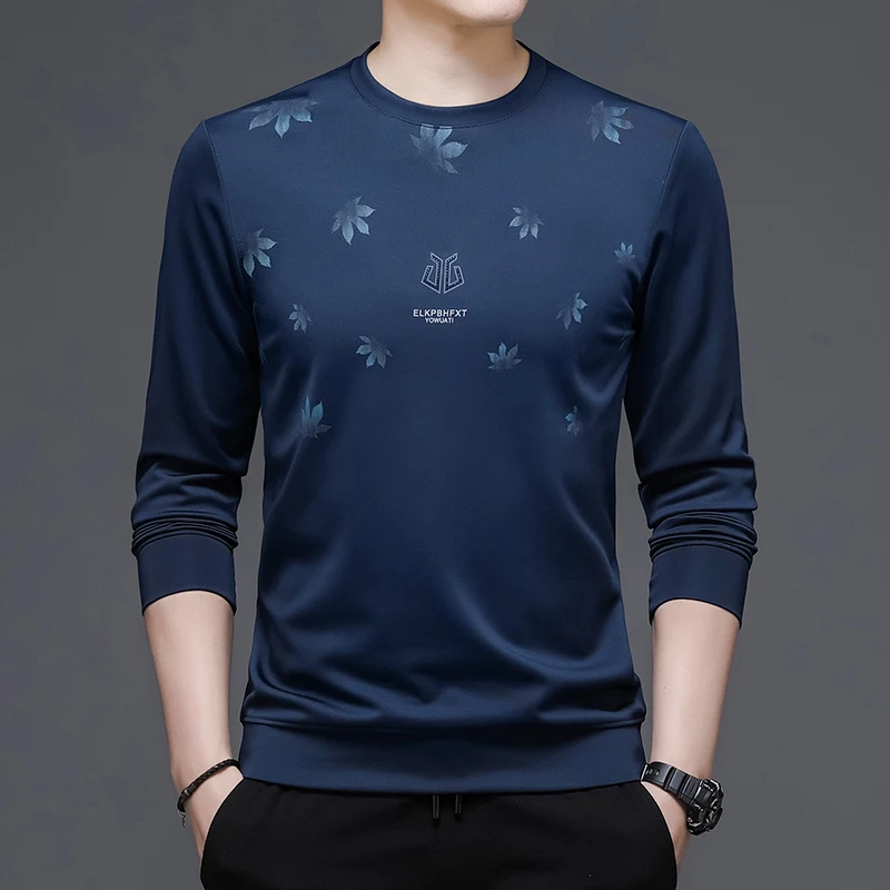2023 Fashion Men's Pullover Basecoat Business Casual Long Sleeve T-shirt Sweater Solid Color Round Neck Daily Men's Clothing