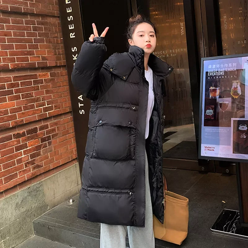 Women's Long Warm Coat Hooded Thicken Parkas Cotton Padded Long Sleeve Big Pockets Female Casual Outerwear Ladies