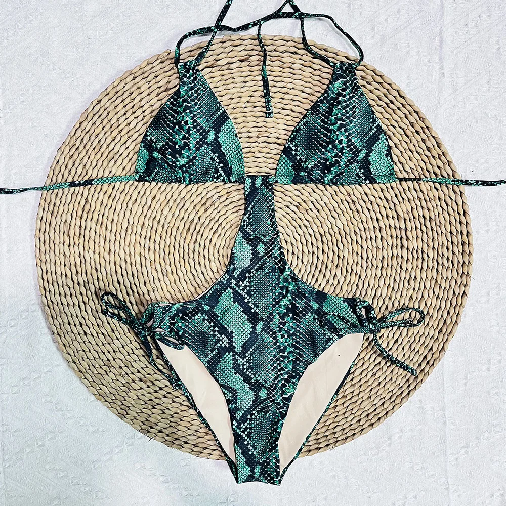 Монокини со змеиным принтом купальник из 2 предметов женское сексуальное бикини