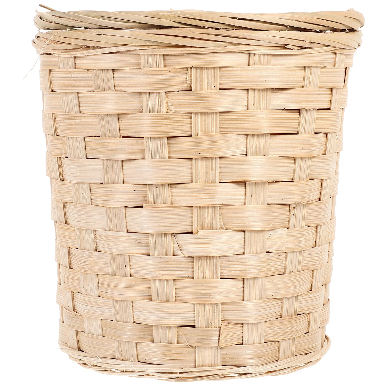 

Garbage Can Woven Bamboo Basket Round Container Lid Waste Paper Daily Use Fruit