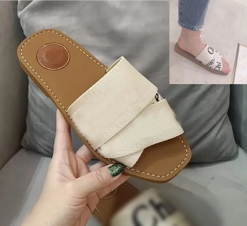 

Роскошные дизайнерские женские шлепанцы, парусиновые шлепанцы с открытым носком и буквами, плоские пляжные уличные тапочки, 2022