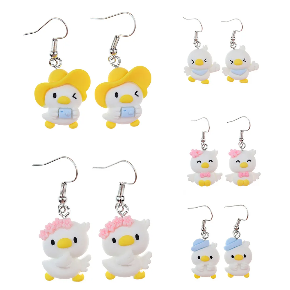 

Ovxxons 1 Pair Fun Simple Cute Cartoon Animal Small White Duck Earrings Personality Creative Childlike Fun Girl Heart Ear Hook