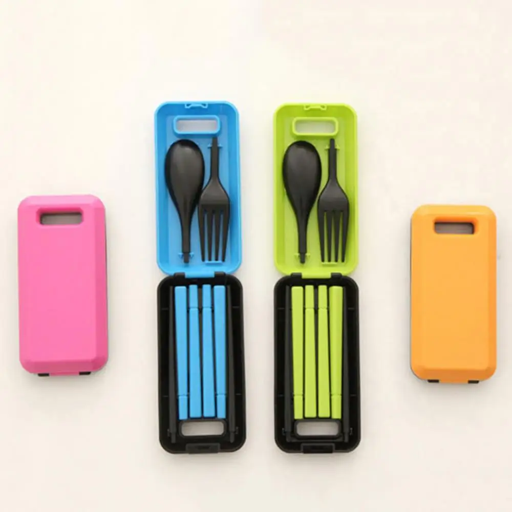 

Spoon Fork Chopsticks Set Plastic Dinnerware 3PCS/Set Lunch Tableware Detachable Cutlery Portable Travel Kitchen Accessories Set