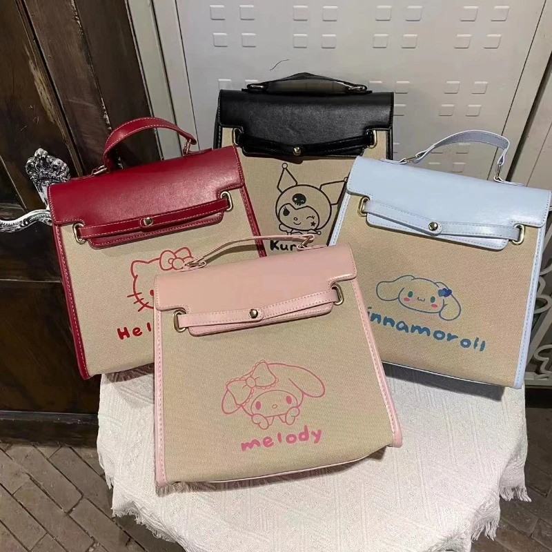 

New Sanrio My Melody Cinnamoroll Kuromi Primary and Secondary School Girls Cute Canvas Handbag Cartoon Cute Canvas Backpack