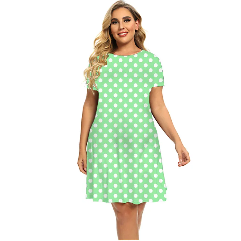 Платье с принтом в горошек женское свободное платье коротким рукавом на лето 2022