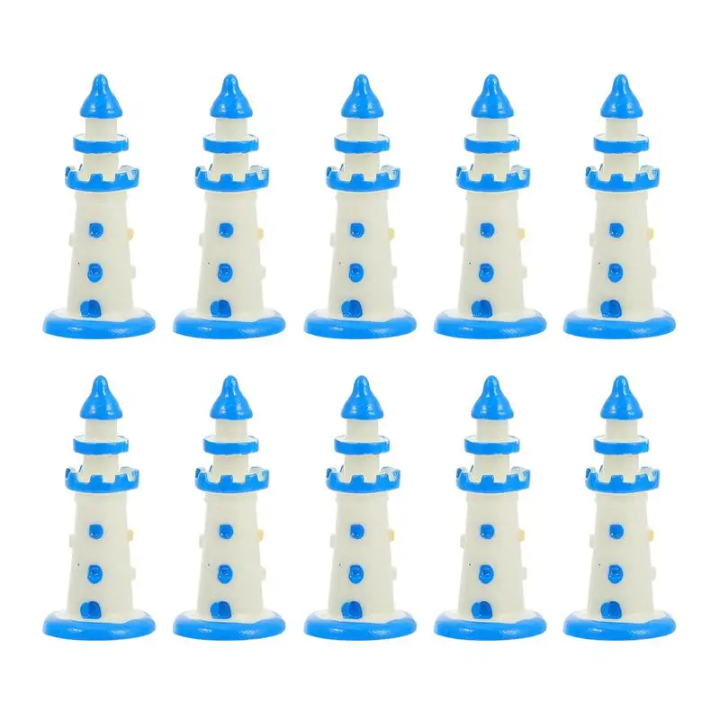 

10pcs Mini Lighthouse Resin Decor Craftsbeachmicrolandscape Supplies Ornament Nautical Ocean Figurine DIY Doll House Accessories