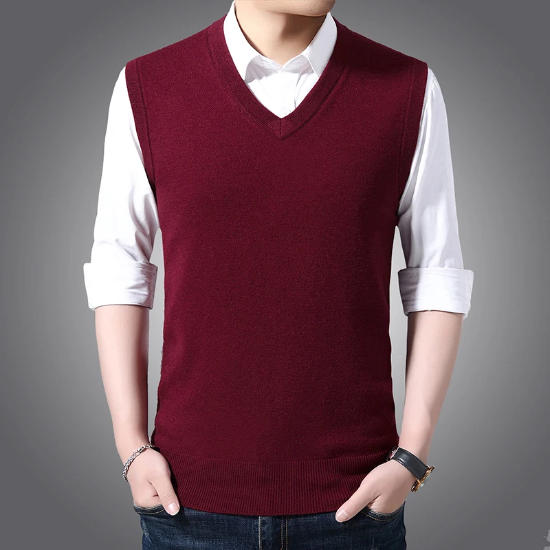 Classic Style 8 Colors Men's V-neck Vest Sweater Business Fashion Casual Solid Color Sleeveless Pullover Vest Tops Male Brand