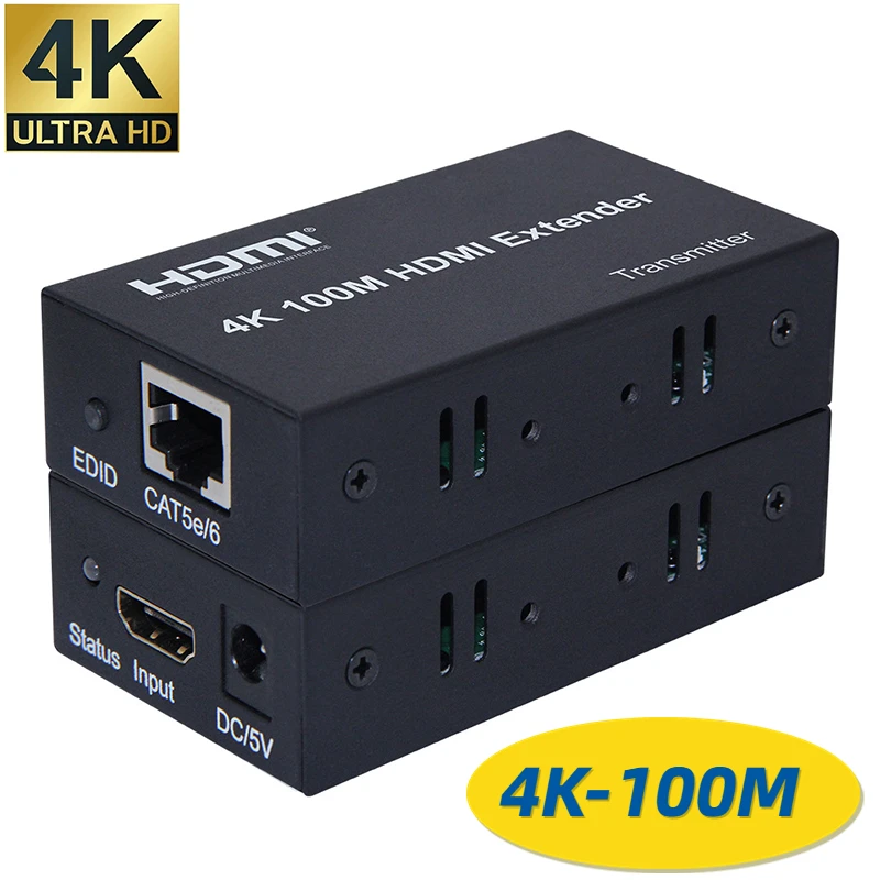 4K HDMI Extender 100M HDMI Over Single Cat5E/6 HDMI Balun Sender Transmitter Extender Repeater with EDID Copy for PC HDTV Laptop