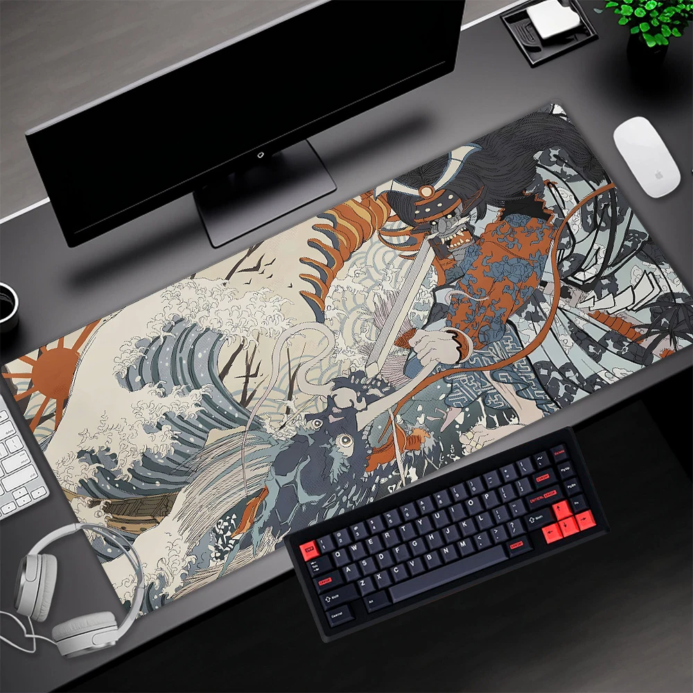

Great Wave Mouse Pad Samurai Japanese Style Mousepad Company Mouse Mat Chinese Dragon Desk Mat Rubber Desk Protector Xxxl 120x60